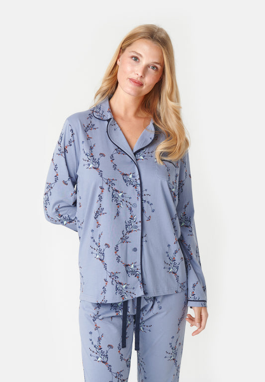 Joy Pyjamasskjorte Lyseblå med print