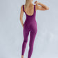 Scoop Back Unitard, Long, Plum