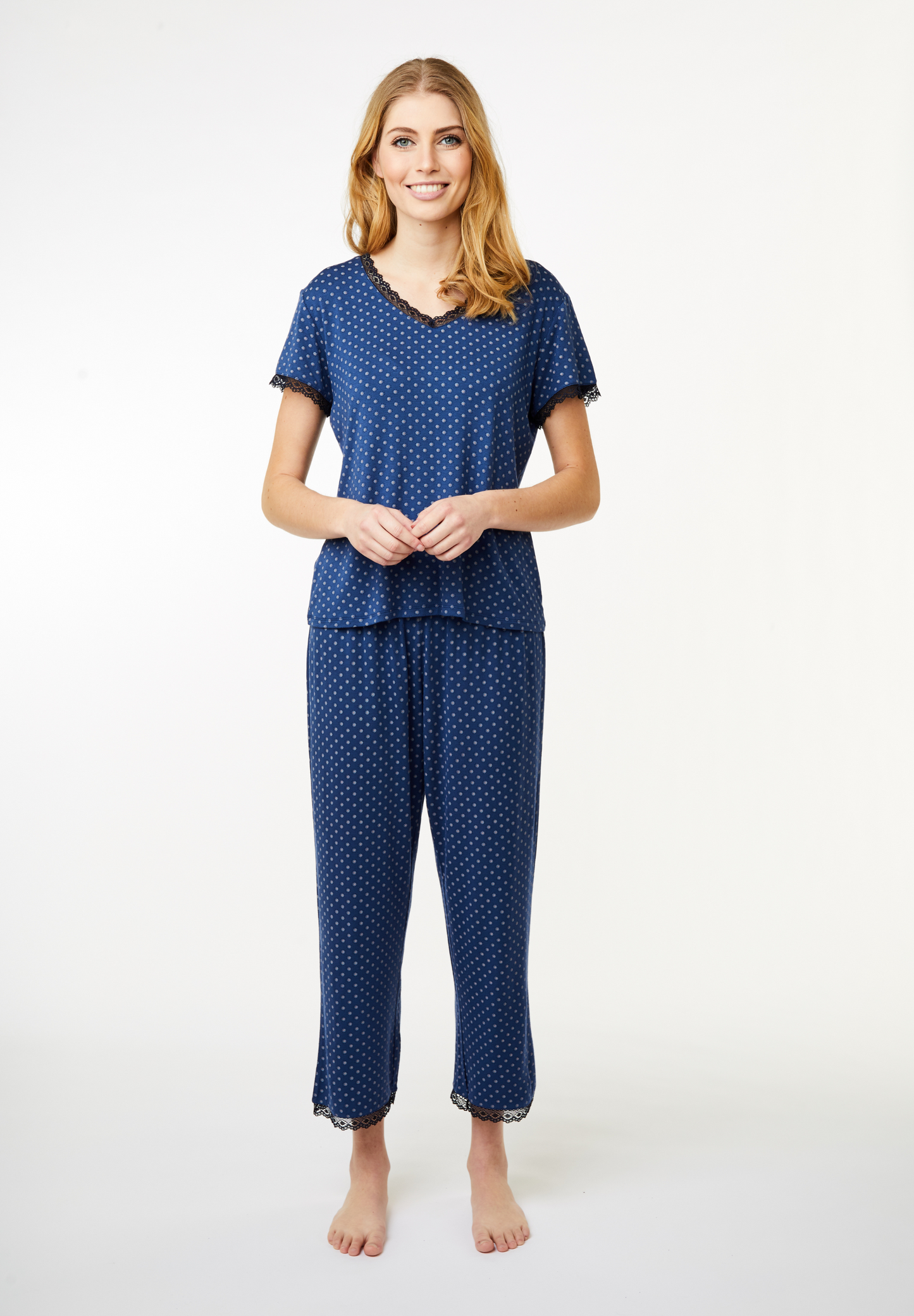 Jasmin Crop Pyjamasbukser med prikker Blå